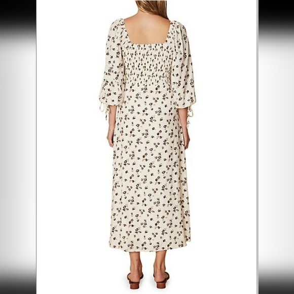 Faithfull the Brand Paola Floral-Print Shirred Midi Dress. White, brown. Boho. S - Picture 2 of 14